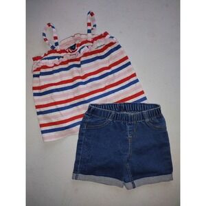 Old Navy Cat & Jack Girls 4T Striped Ruffle Camisole‎ and Denim Shorts Set